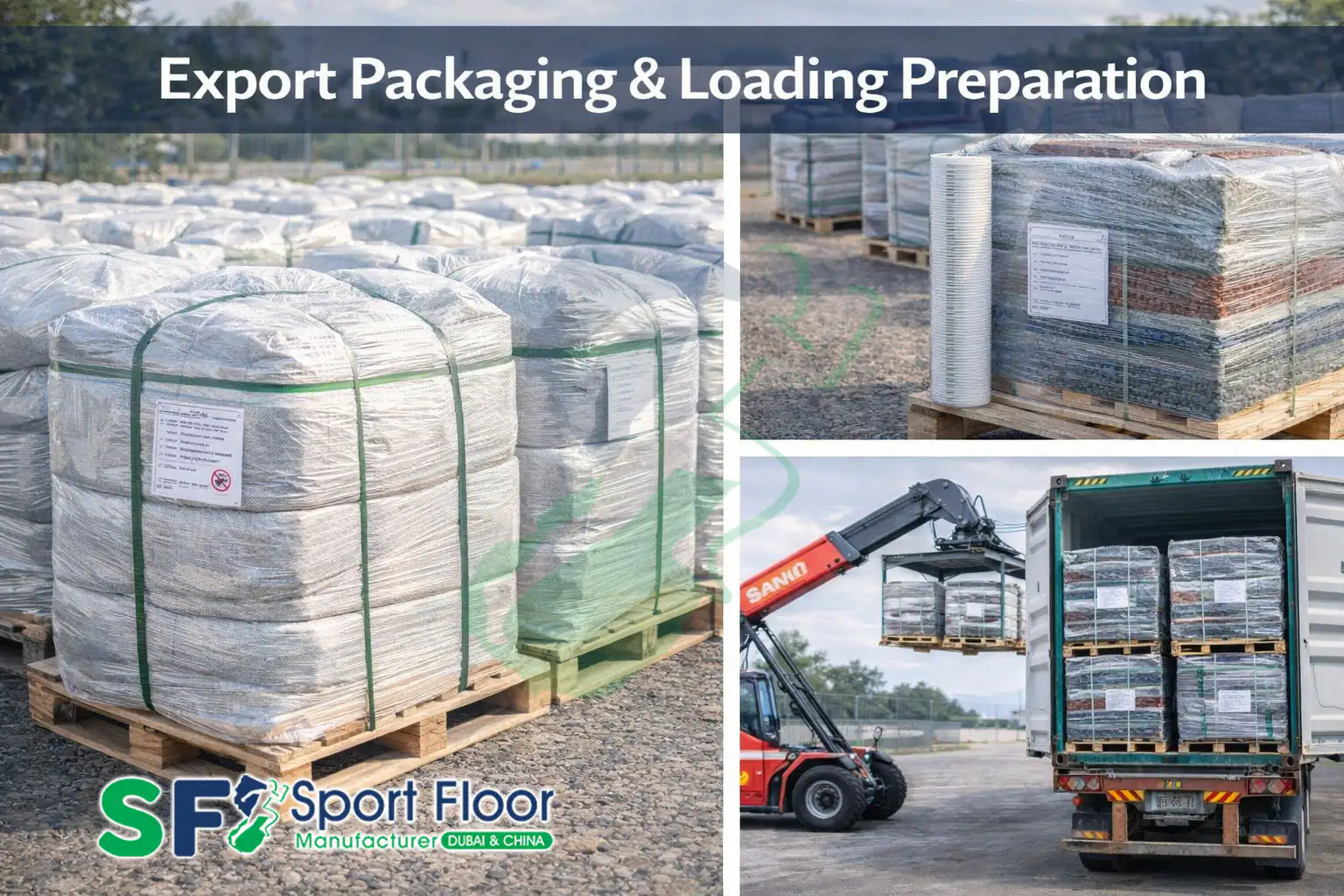 Export Packing & Container Loading Proof – Sport Floor Manufacturer (EXW/FOB/CIF Ready)