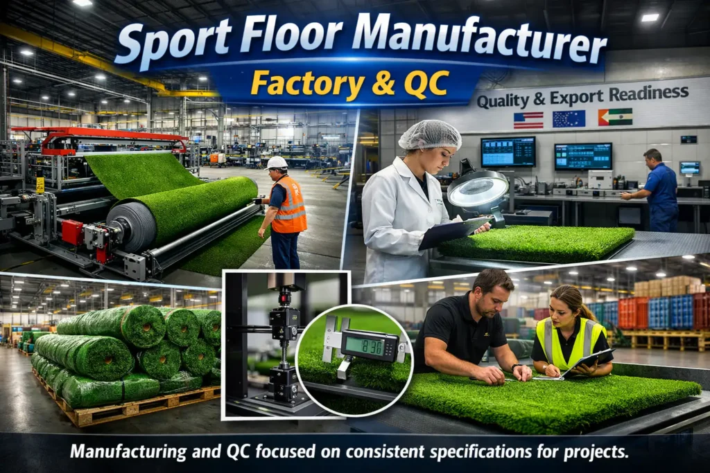 Sport Floor Manufacturer factory production and quality control process for artificial grass rolls