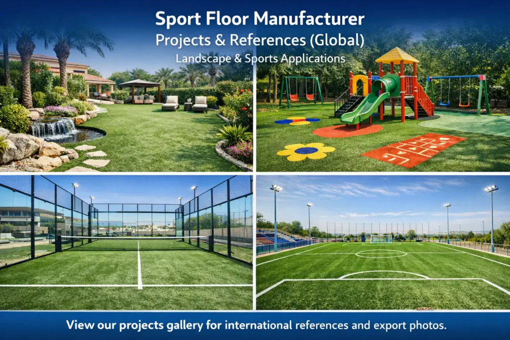 Artificial grass projects and references montage by Sport Floor Manufacturer across multiple applications