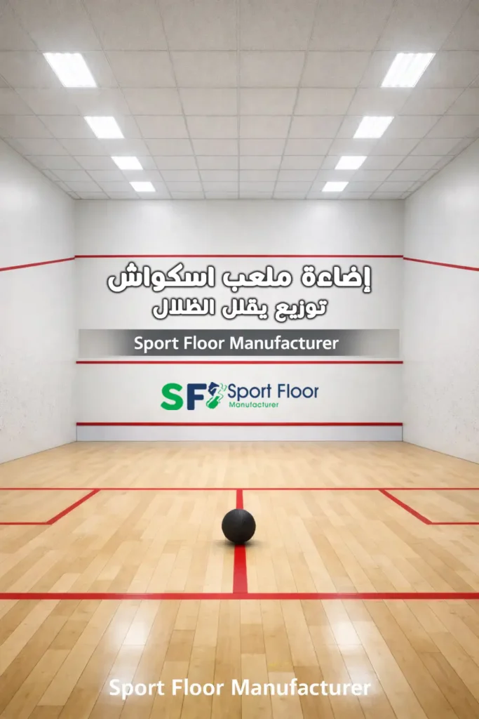 squash court lighting layout sport floor إضاءة ملعب اسكواش بتوزيع يقلل الظلال ويحسن الرؤية