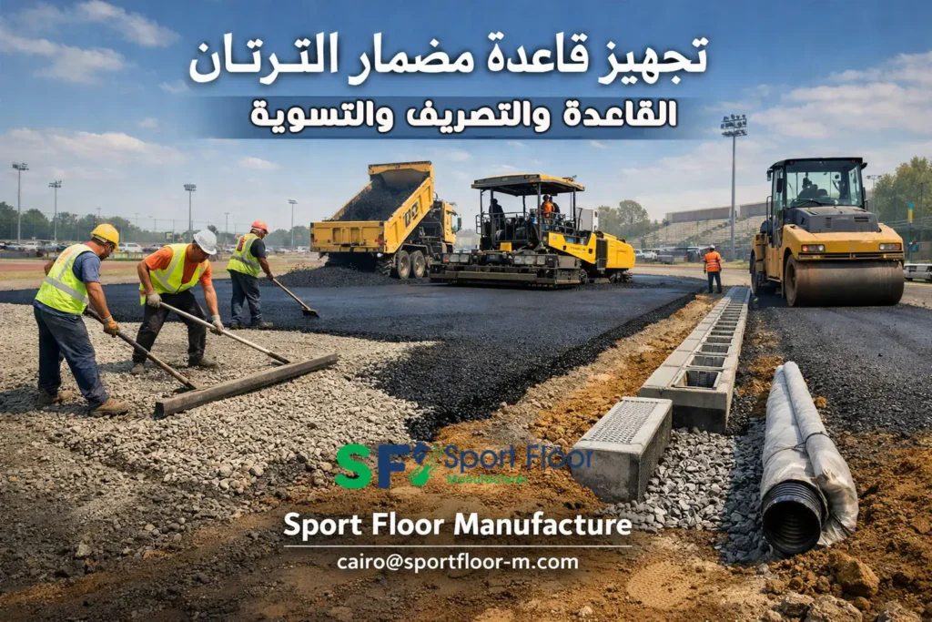 أعمال تجهيز قاعدة مضمار ترتان قبل التنفيذ بواسطة Sport Floor Manufacture