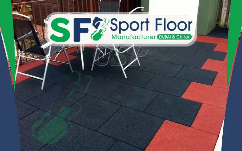 Three-centimeter black and red rubber tiles outdoors