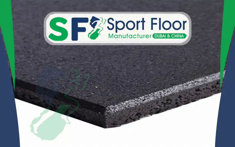 Black SBR rubber tile corner showing molded surface and thickness