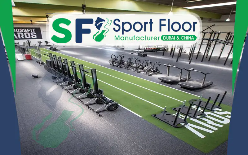 Black rubber tiles installed in a commercial fitness center