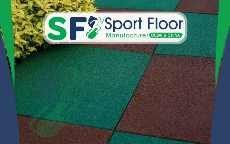 Green and brown colored rubber tiles beside landscaping