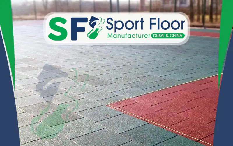 Colored rubber tiles installed on an outdoor sports area
