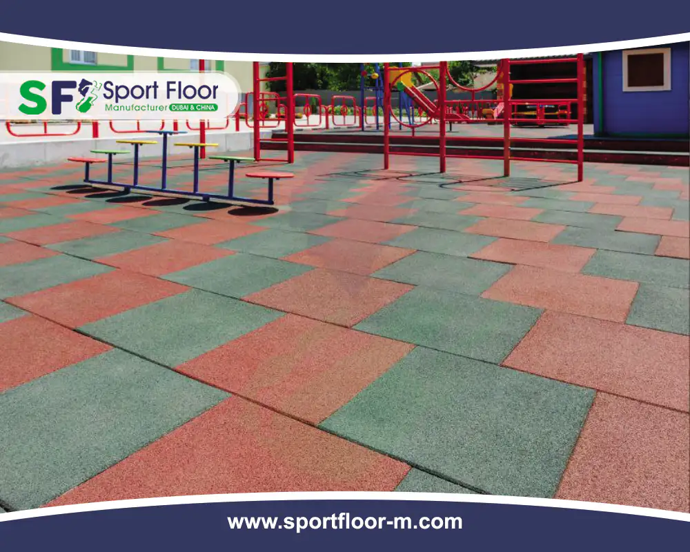 Rubber tiles manufactured for playground and outdoor flooring projects