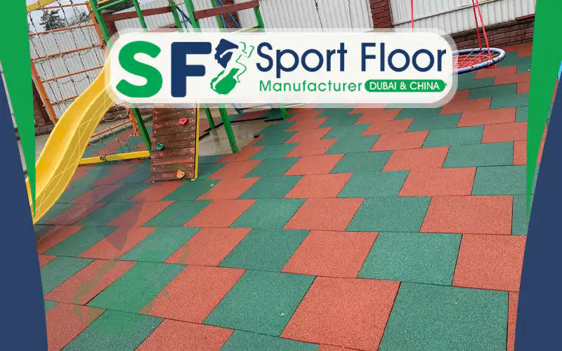 Red and green colored rubber tiles for playground flooring