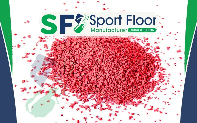 Red EPDM rubber granules showing particle grading