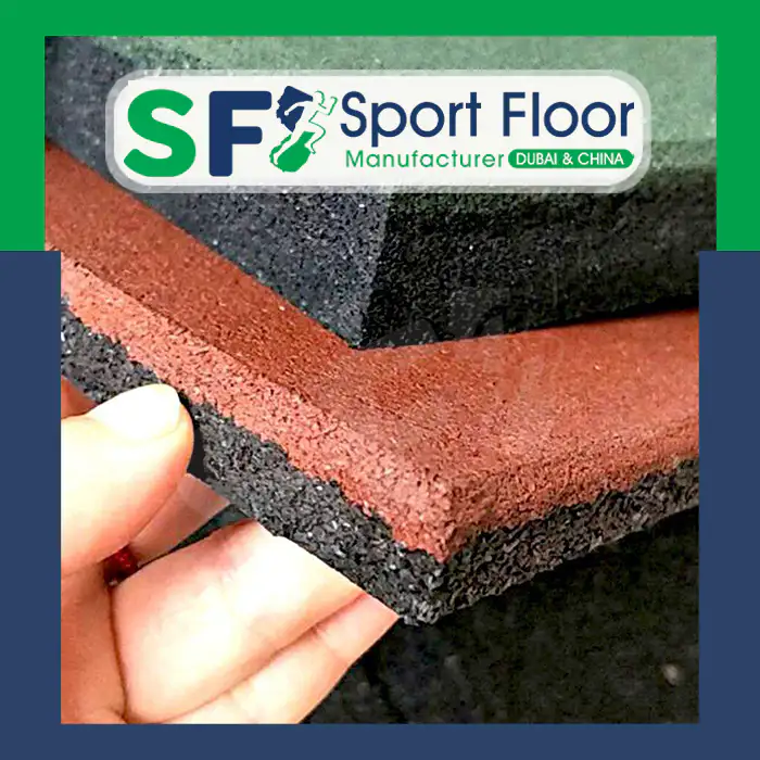 Red surface and black base rubber tile cross-section