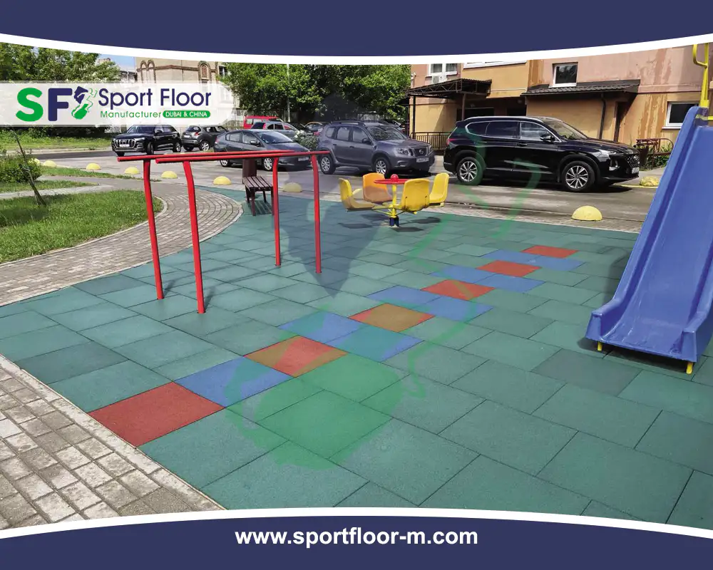 Rubber tiles installed in a children’s playground