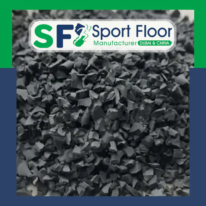 Black SBR rubber granules with irregular flake texture