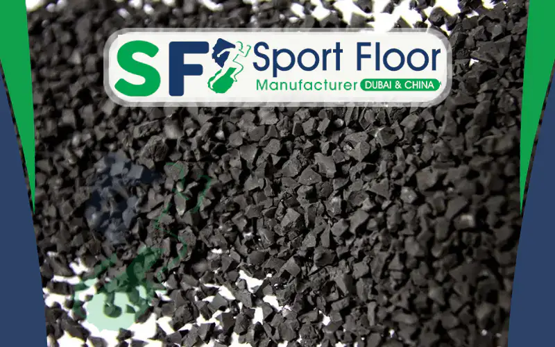 Medium black SBR rubber granules close-up
