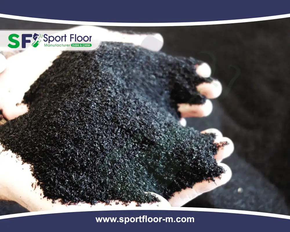 Fine black SBR rubber particles in hands