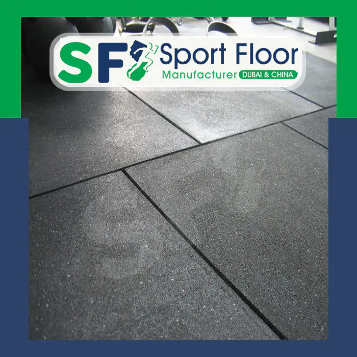 Close-up of black speckled rubber tiles