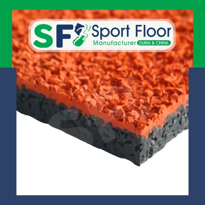 Red wet pour rubber flooring cross section